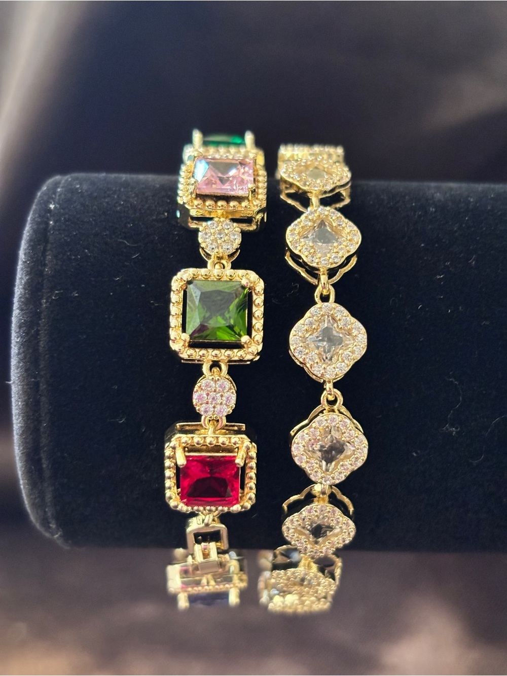 Pretty Bird Yellow Gold Multicolor Princess-Cut & Jelly Clover CZ Bracelets - Picture 11 of 13